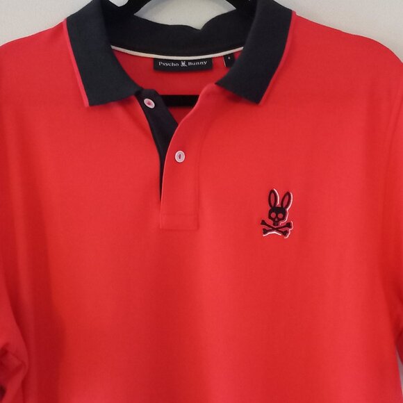 PSYCHO BUNNY hot salmon pink and black polo shirt - Picture 4 of 14